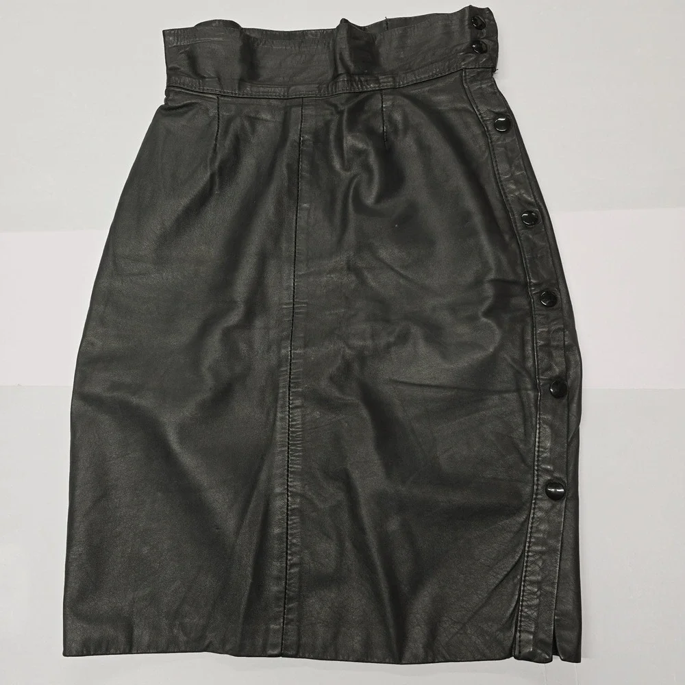 Vintage Nick Pappagallo San Francisco Black Leather Side Button Pencil Skirt